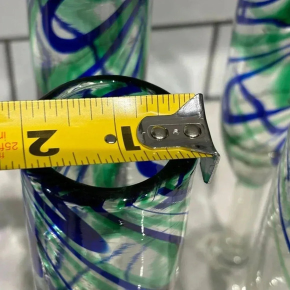 Vintage Set of 4 Handblown Turquoise Waves Champagne Flutes Glass Clear Sz 10x2 - Picture 4 of 9